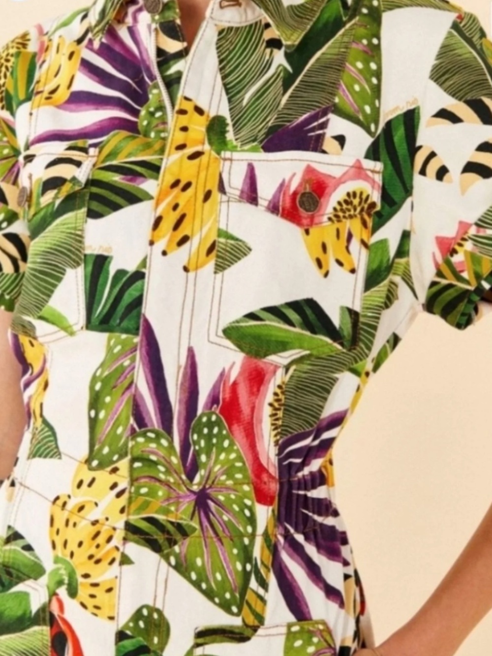 Tropical Print Denim Jumpsuit by Farm Rio - Great Condition
